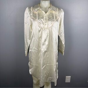 Barbizon Cuddleskin Nightgown White Small Long Sleeves Embroidered Lace Vintage